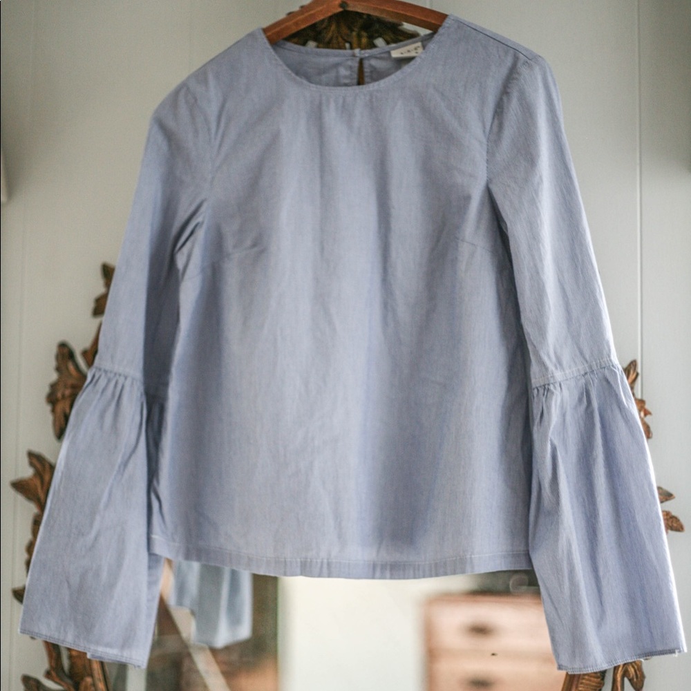 Blue Striped Bell Sleeved Top // XS
